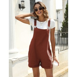 Yeokou Womens Cotton Linen Overalls Casual Summer Rompers Jumpsuit Bib Shortalls(Red-S)