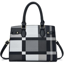 DMICXEL Tote Bag Crossbody Purses for Women Shoulder Handbag PU Leather Top Handle Satchel Bags, Grid Black Grey