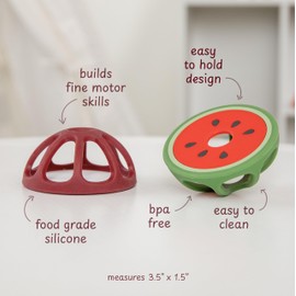 Mangosteen and Watermelon Silicone Teethers Baby Teething Toys, Newborn Essentials Must Haves, Easy-to-Hold Design Teething Ball Baby Essentials, BPA-Free