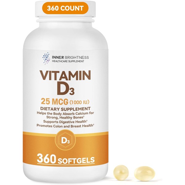 Inner Brightness Vitamin D3 1000 IU (25 mcg) Softgels, Bone,