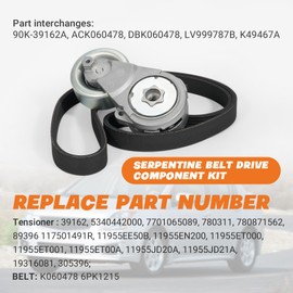Dilomber 90K-39162A - Kit de tensor de correa de serpentina para Nissan Sentra 2.0L L4 DOHC, 2007-2012 Reemplazo # Tensor de correa 39162 11955JD20A 305396 89396, correa serpentina K0477888886PK1215