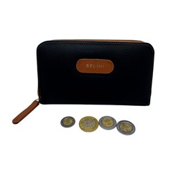 Belini Cartera de Mujer con Cierre de Cremallera, Organizador con Múltiples Compartimentos, Piel Sintética Elegante, Color Rojo o Azul, Moda y Estilo, Cartera Negra