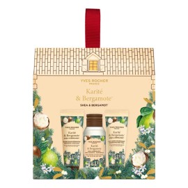 YVES ROCHER - Kit de Cuidado Corporal Hidratante Karite y Bergamota, Colección de Navidad Ideal para Regalar, Ritual con Crema de Manos 30 ml, Aceite de Baño 50 ml y Leche Corporal 30 ml, tamaño de v