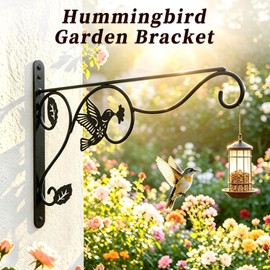 2 Pack Heavy Duty Plant Hangers, 12 Inch Rustproof Metal Wall Mount Plant Hooks Outdoor Indoor, Decorative Hanging Brackets with Buhummingbird Design for Bird Feeder (Black（2 PCS Hummingbird）)