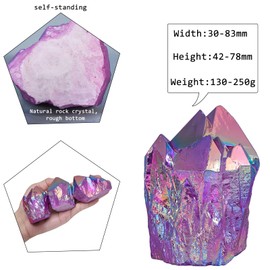 mookaitedecor Angel Aura Quartz Natural Rock Quartz Titanium Coated Crystal Points, Geode Rocks Crystal Cluster Stone Specimen for Meditation Home Decor, Purple