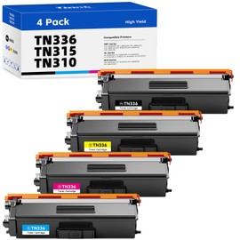 TN336 TN331 TN315 TN310 Compatible Toner Cartridge Replacement for Brother TN 336 331 315 310 TN-336 TN-331 TN-315 TN-310, use with MFC-9465CDN HL-4140CN (B/C/M/Y-4 PK)