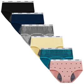 Synpos Teen Girls Underwear Leak-Proof Organic Cotton Protective Briefs 6-Pack