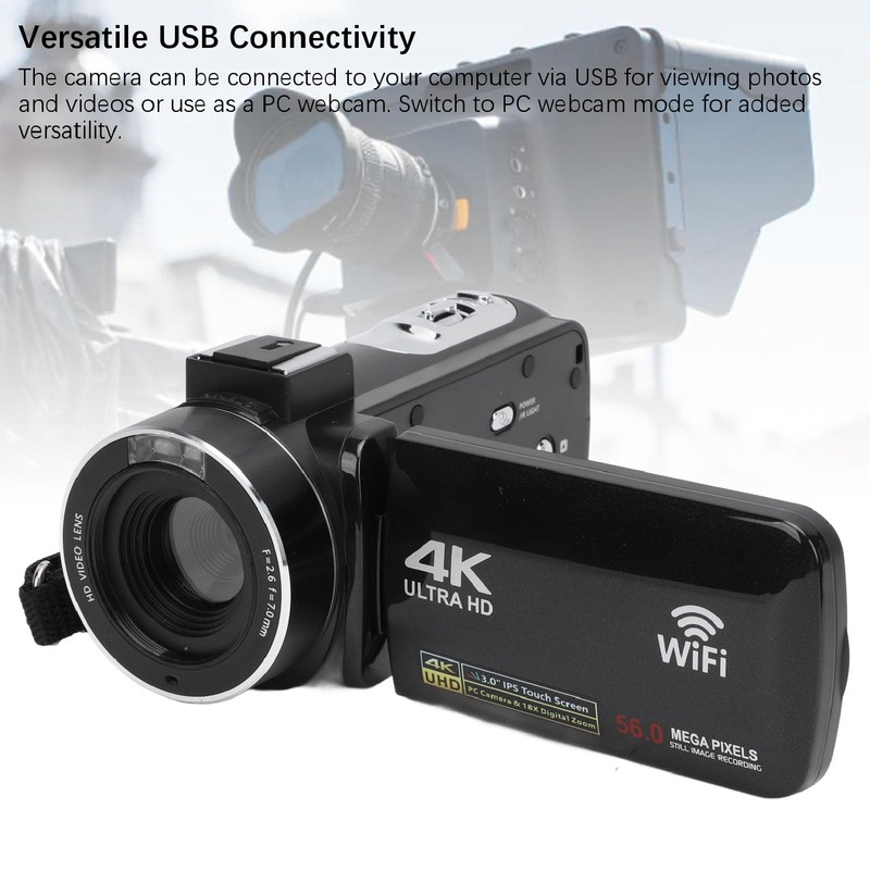 Camcorder Video Camera 4K Ultra 56MP with Night Vision, 18X