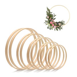 Wooden Rings for Crafts 5 Sizes Bamboo Wooden Rings for Crafts, Bamboo Craft Rings Wooden Rings Hoops Rings Wooden Rings Macrame for DIY Dream Catcher, Wedding Wreath and Wall Hanging, 10 13 15 17 20