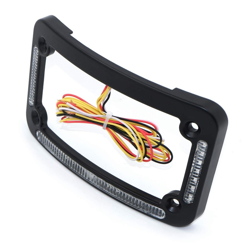 HTTMT- Dual LED Curved Motorcycle License Plate Frame w/Turn-Signal,Brake Light