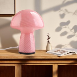 NOTOC Dimmable Mushroom lamp,Pink Glass Mushroom Bedside Table Lamp Translucent Vintage Style Small Nightstand Desklamp for Home Decor, Dining, Living, Bedroom, Gift (Striped Pink)