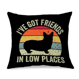 ignytiger Retro Corgi Decor Pillow Covers 18x18, Corgi Gifts for Dog Lovers Women,Funny Pillow Covers, I've Got Friends in Low Places