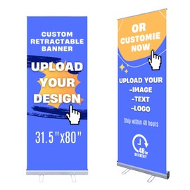 Customized Retractable Banner Stands for Business with The Carry Bags, Vertical Banner Stands, Indoor Outdoor Displays for Advertising, Birthdays and Parties, Rolling Banner Stands, Customizable Signs with Stands, 31.5x80in