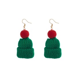 Christmas Hats Knitted Beanie Dangle Drop Earrings for Women Girls Lovely Knitted Santa Hat Dangling Hook Hoop Earring Studs Red Ball Cute Jewelry Gifts for Christmas Xmas Party BFF
