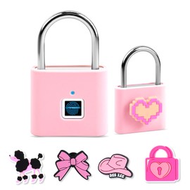 UMIKSMART Smart Fingerprint Lock, Combination Keyless Padlock with USB Charging, Waterproof for Bike, School Locker, Gym, Luggage, Storage, Sweet Pink Set