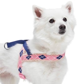 Blueberry Pet Soft & Comfy Scottish Argyle Fleece Padded Dog Harness, Pink, Chest Girth 20.5" - 26", Medium, Adjustable Harnesses for Dogs