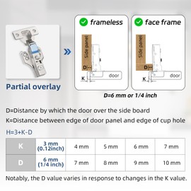 Chibery 4 Pack 1/4" Partial Overlay Soft Close Concealed Hinge for Face Frame ＆ Frameless Door, 3D Adjustment, Clip-on Plate, Slow Self Closing Hidden Satin Nickel, 105° Stainless Steel Hinges, 3/8"