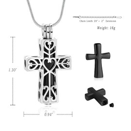 QGJNSGC - Collar de cremación con corazón de eternidad, cruz de cremación para cenizas para mujeres y hombres, colgante de cenizas de acero inoxidable, doble cruz hueca para recuerdo de urna