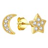 Suplight 925 Sterling Silver Gold Plated Moon and Star Stud