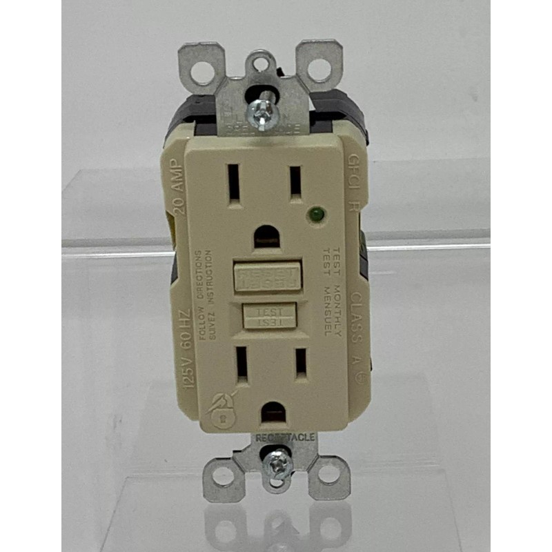 Leviton 8598-I Ivory Smart Lock GFCI Duplex 2 Pole Receptacle