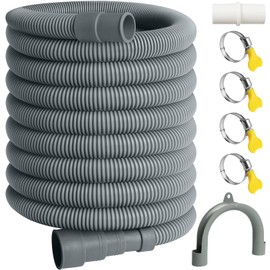 SDLDEER 23 Feet Washing Machine Drain Hose, Universal Dishwasher Hose Extension Kit with 1 U-Bend Holder, 1 Extension Adapter and 4 Hose Clamps (‎Gray)