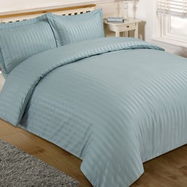 Brentfords Satin Stripe Duvet Cover with Pillow Case Bedding Set Duck Egg Blue - Single Size