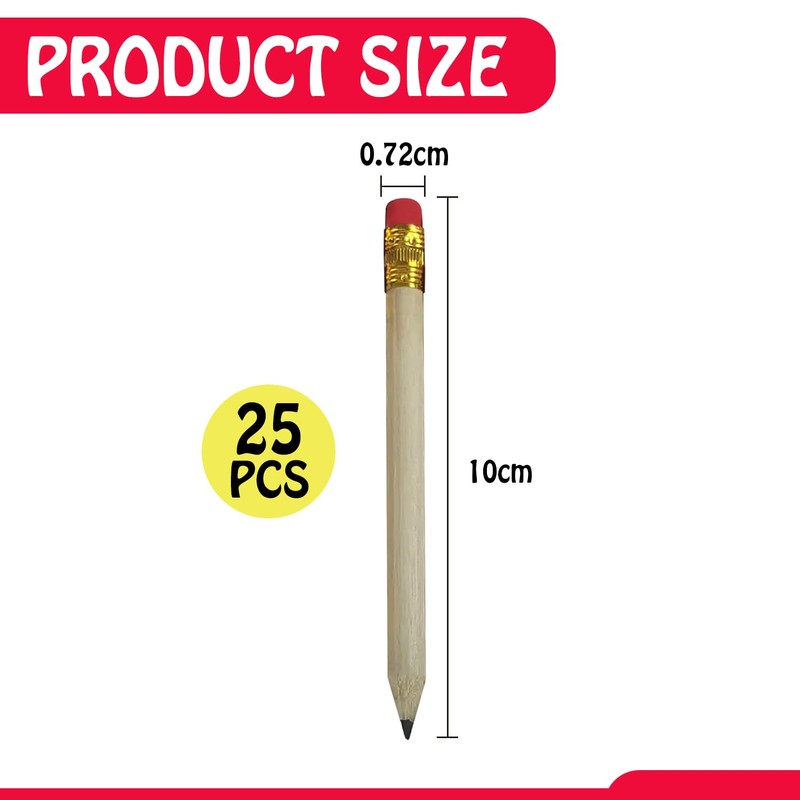 CWPFVQA Pack of 25 Pencils with Eraser, Hb Pencils, Mini