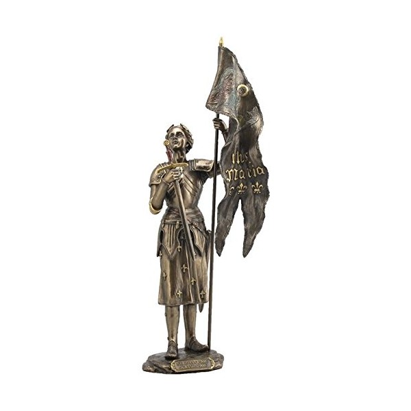 15 Inch Joan of Arc Standing with Sword and Flag Bronze Color Figurine