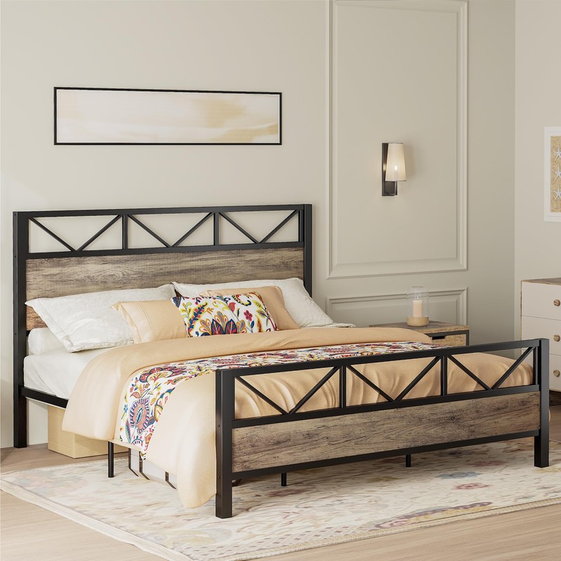 LIKIMIO California King Bed Frame, Tall Industrial Headboard 51.2 ",