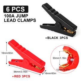Nadisean Nadisean 6 Stck 100A Krokodilklemmen, Lange Batterieklemmen Isolierte, Autobatterie Krokodilklemmen mit isolierten Kunststoffgriff fr Autobatterien Starthilfekabel (96mm, Rot + Schwarz)