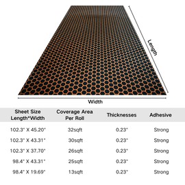Haiping Line Small Hexagonal 98.4"X43.31"EVA Self-Adhesive eva Foam Boat Flooring for Yacht Pool Boat Flooring Sheet Thick Non-Skid mat (Small Hexagonal, Black and Orange, 98.4"X43.31")