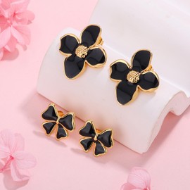 VceTd Butterfly and flower earrings for women with sensitive ears, hypoallergenic, cute flower earrings, nickel free, fashion earrings for women (black)