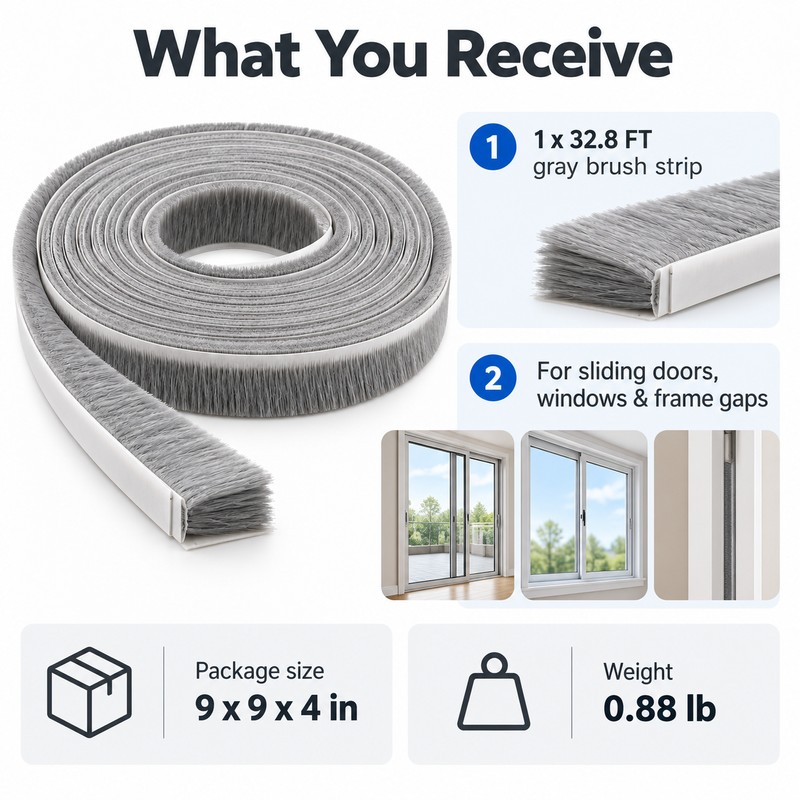 Self-Adhesive Brush Weather Stripping for Doors & Windows – Gray