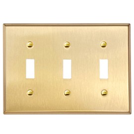 Rio Salto BRASS Metal Gold Triple Toggle Light Switch Metal Wall Plate 3-Gang Toggle Wallplate Cover Wall Plate Light Switch Covers 1-Pack Standard Size