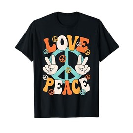 Love Peace Sign 60s 70s Outfit Hippie Groovy Women Girls T-Shirt