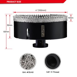 DT-DIATOOL Diamond Core Drill Bit 4 Inch Tile Hole Saw with 5/8"-11 Thread Drilling for Ceramic Tile Procelain Tile Marble Granite