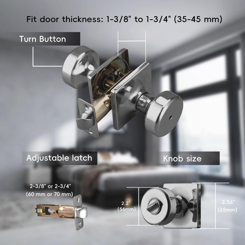 STARPY Polished Chrome Door Knobs with Square Rosette, Pismo Door