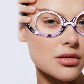 OREUDO Magnifying Makeup Glasses for Women & Men HD Flip Down Lenses for Eyeliner, Mascara, Reading, Watching TV – Lightweight Plastic Frame w/Case & Cloth (Purple, 2.5 X)