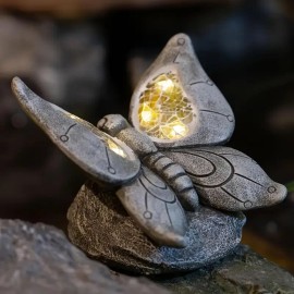 Solar-Powered Hand-painted Animal Art Butterfly Resin Light-Glowing Outdoor Decor Enchanted Garden Accent Patio Rock GardenColor: As picture, Size: One Size