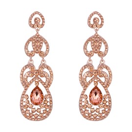 EVER FAITH Women's Earrings Crystal Wedding Party Retro Hollow Teardrop Chandelier Dangle Earrings, Crystal