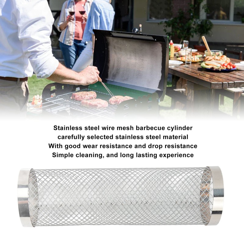 Stainless Steel Rolling Grilling Basket Wire Mesh Cylinder Grill Basket