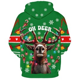 Ainuno Reindeer Costume Mens Christmas Hoodie Ugly Christmas Sweaters Funny Holiday Sweatshirts 2025 Fun Pullover Hood Jacket 3D Printed Hoodies,XXXL 3XL