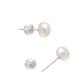 9-10MM Freshwater Cultured Half Round Button Pearls Stud Earrings, Sterling Silver Earrings for Women
