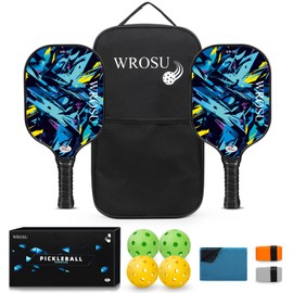 WROSU Pickleball Paddles Set of 2 Carbon Fiber | 2024 USAPA Approved Equipment w/Accessories | Core Carbon Fiber Pickleball Racquet Set | Have Traction and Stability | Set for Friends-Blue