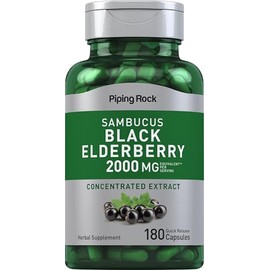 Piping Rock Black Elderberry Capsules | 180 Count | Sambucus Nigra | Non-GMO, Gluten Free Supplement
