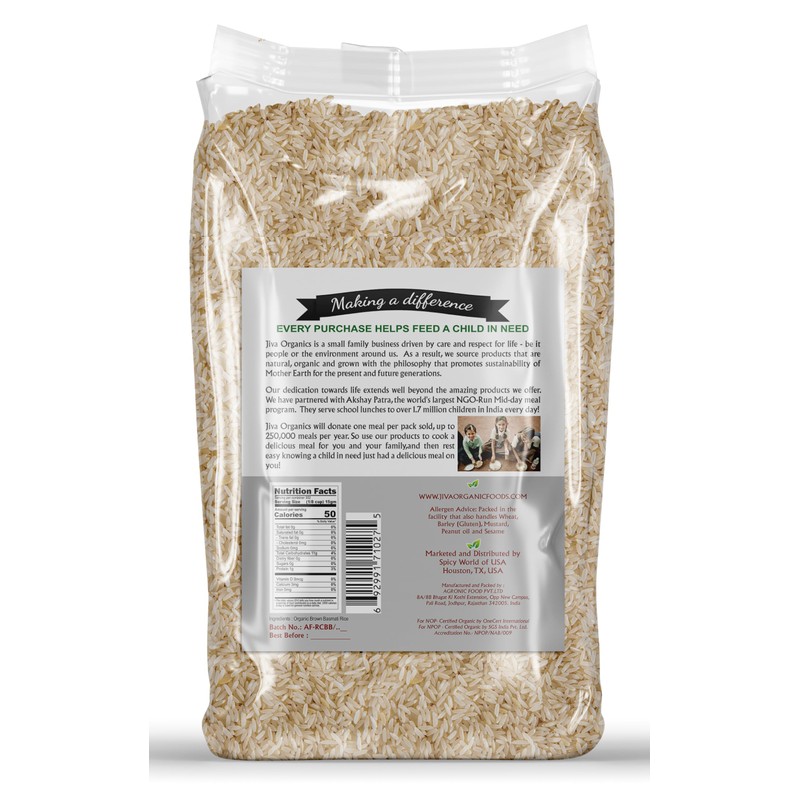 Jiva Organic Brown Basmati Rice 10 Pound Bag - Premium
