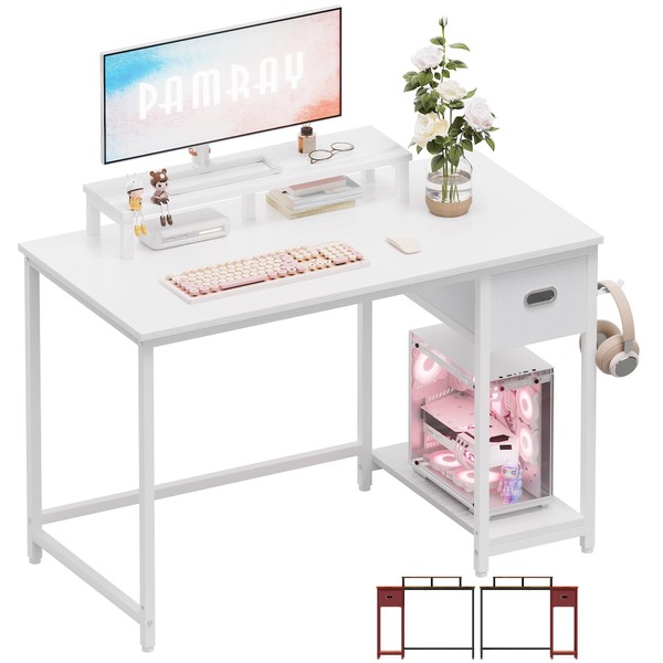 Pamray 39 Inch Computer Desk with Monitor Stand Small Home