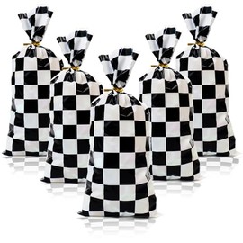 YAHEBODT 50pcs Race Car Goodie Bags,Race Car Candy Gift Bags 9.8inch*6.7inch with Handles Party Favor Bags for Kids,Baby Shower Birthday Party Decoration Supplies(50Pcs Twist Ties)