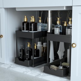 petisal Under Sink Organizer -2 PACK|Pull Out Bathroom Organizer|2 Tier Slide Out Bathroom/Kitchen Organiers and Storage. (2 PACK Normal)