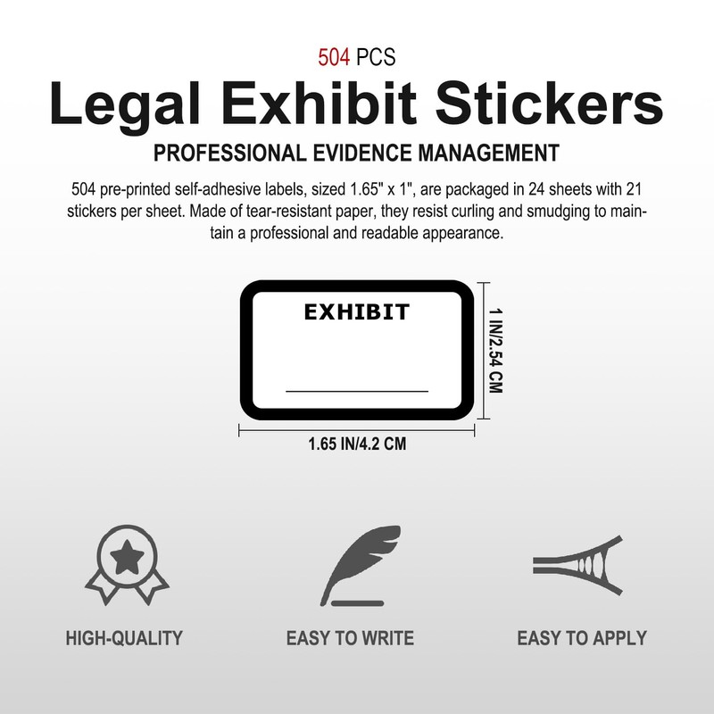 500 Pcs Legal Exhibit Stickers - 1.65 x 1 inches